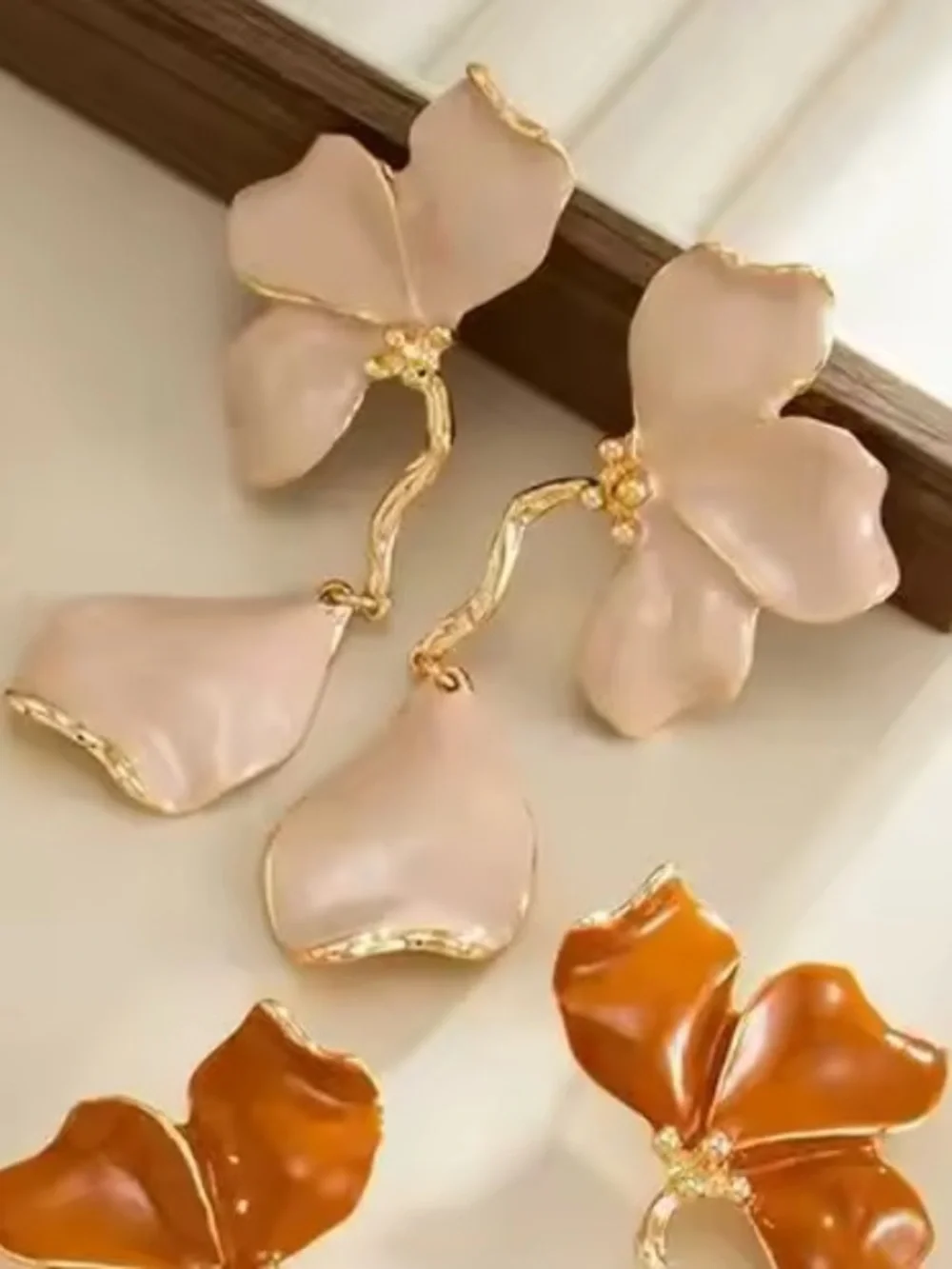 Champagne Ivory Floral Drop Earrings